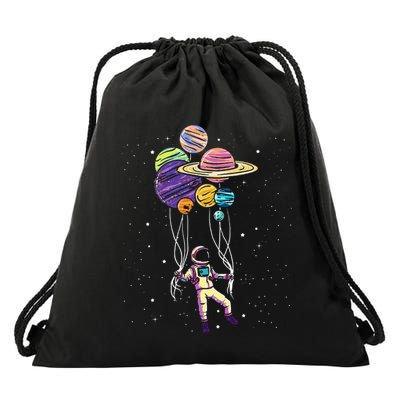 Funny Astronaut Holding Planet Balloons Stem Drawstring Bag