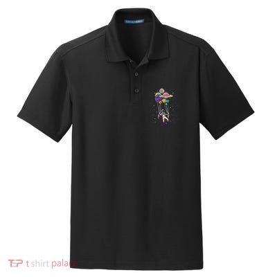 Funny Astronaut Holding Planet Balloons Stem Dry Zone Grid Polo