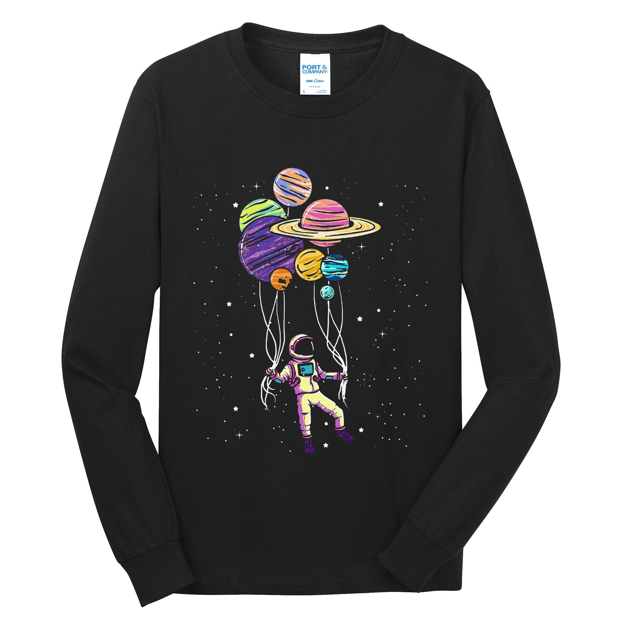 Funny Astronaut Holding Planet Balloons Stem Tall Long Sleeve T-Shirt