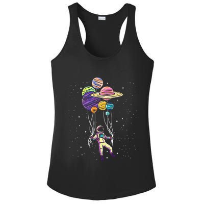 Funny Astronaut Holding Planet Balloons Stem Ladies PosiCharge Competitor Racerback Tank