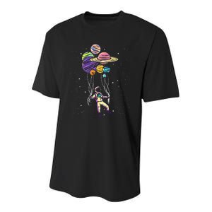 Funny Astronaut Holding Planet Balloons Stem Youth Performance Sprint T-Shirt