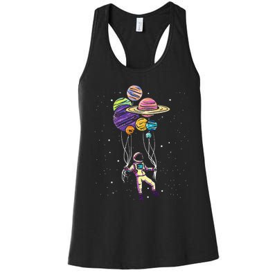 Funny Astronaut Holding Planet Balloons Stem Women's Racerback Tank