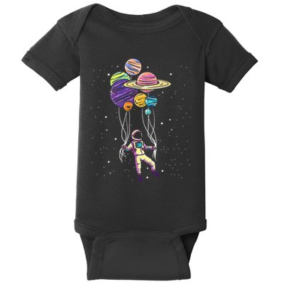Funny Astronaut Holding Planet Balloons Stem Baby Bodysuit