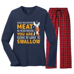 Funny Adult Humor Once You Put My Meat In Your Mouth Women's Long Sleeve Flannel Pajama Set 