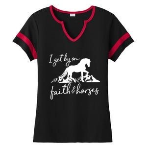 Faith And Horses Christian Horse Lover Great Gift Ladies Halftime Notch Neck Tee