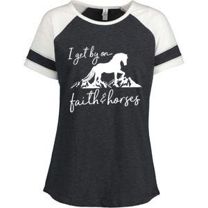 Faith And Horses Christian Horse Lover Great Gift Enza Ladies Jersey Colorblock Tee