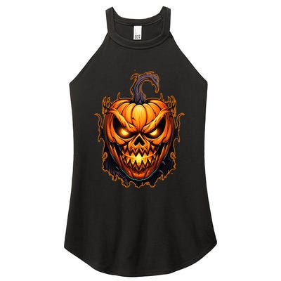 Fall Autumn Halloween Scary Pumpkin Lazy Costume Women's Perfect Tri Rocker Tank