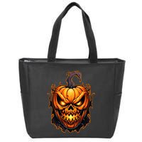 Fall Autumn Halloween Scary Pumpkin Lazy Costume Zip Tote Bag