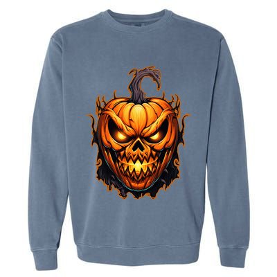 Fall Autumn Halloween Scary Pumpkin Lazy Costume Garment-Dyed Sweatshirt