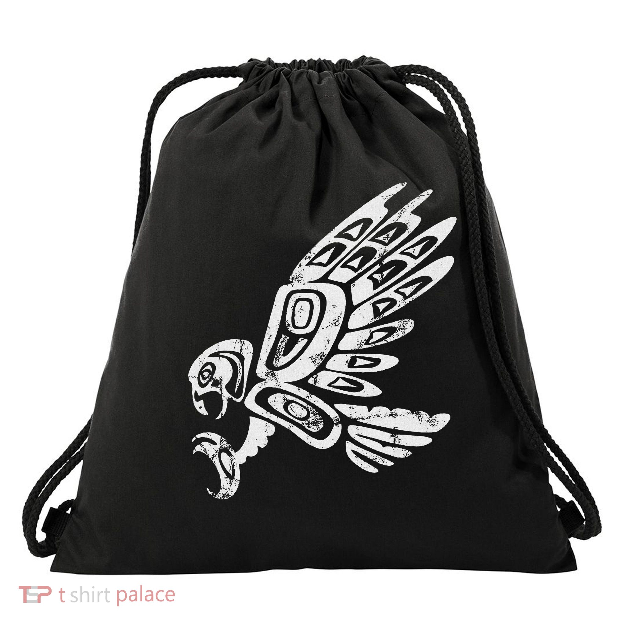 Falcon Abstract Haida Art Pacific Northwest Coast Bird Drawstring Bag