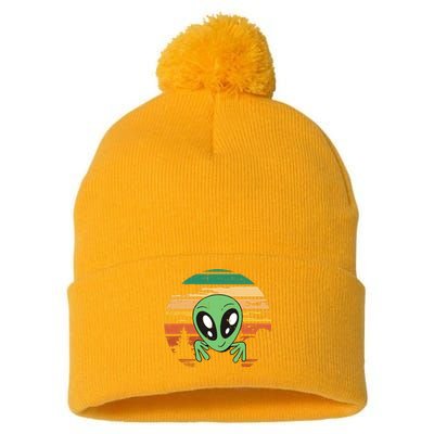 Funny Alien Halloween Costume Retro UFO Pom Pom 12in Knit Beanie