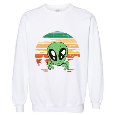 Funny Alien Halloween Costume Retro UFO Garment-Dyed Sweatshirt