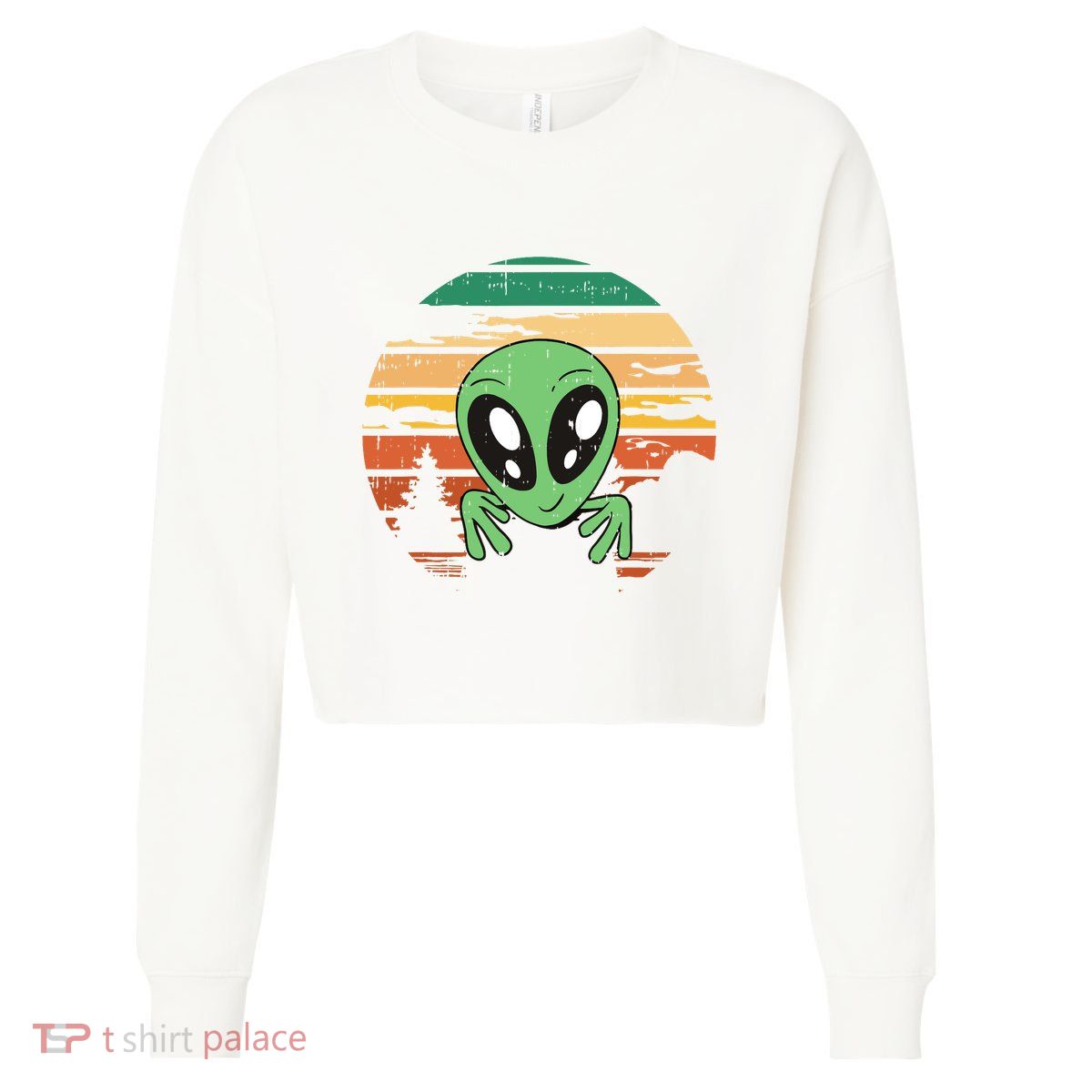 Funny Alien Halloween Costume Retro UFO Cropped Pullover Crew