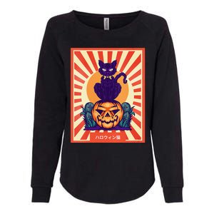 Funny Anime Halloween Cat Lover Otaku Retro Japanese Style Womens California Wash Sweatshirt