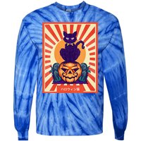 Funny Anime Halloween Cat Lover Otaku Retro Japanese Style Tie-Dye Long Sleeve Shirt