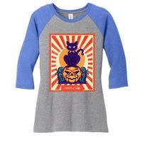 Funny Anime Halloween Cat Lover Otaku Retro Japanese Style Women's Tri-Blend 3/4-Sleeve Raglan Shirt