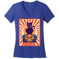 Funny Anime Halloween Cat Lover Otaku Retro Japanese Style Women's V-Neck T-Shirt