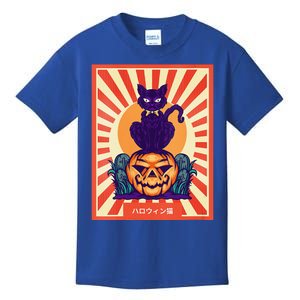 Funny Anime Halloween Cat Lover Otaku Retro Japanese Style Kids T-Shirt