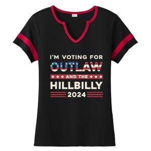 Felon And Hillbilly 24 Pro Trump 2024 Flag Funny Political Ladies Halftime Notch Neck Tee