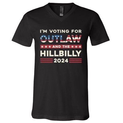 Felon And Hillbilly 24 Pro Trump 2024 Flag Funny Political V-Neck T-Shirt