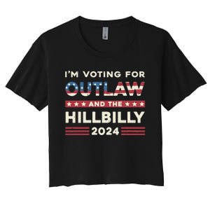 Felon And Hillbilly 24 Pro Trump 2024 Flag Funny Political Women's Crop Top Tee