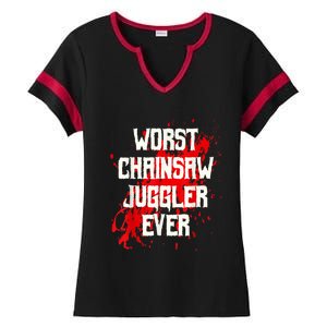 Funny Ampu Hand Arm Amputation Worst Chainsaw Juggler Ladies Halftime Notch Neck Tee