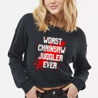 Funny Ampu Hand Arm Amputation Worst Chainsaw Juggler Cropped Pullover Crew