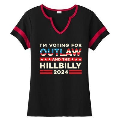 Felon And Hillbilly 24 Pro Trump 2024 Flag Funny Political Ladies Halftime Notch Neck Tee