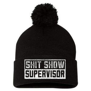 Funny Adult Humor Shit Show Supervisor Mom Pom Pom 12in Knit Beanie