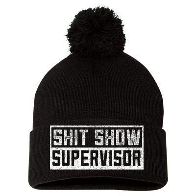 Funny Adult Humor Shit Show Supervisor Mom Pom Pom 12in Knit Beanie