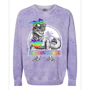 Free Auntie Hugs Auntie Saurus Dinosaur T Rex Rainbow Lgbt Funny Gift Colorblast Crewneck Sweatshirt