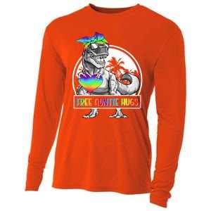 Free Auntie Hugs Auntie Saurus Dinosaur T Rex Rainbow Lgbt Funny Gift Cooling Performance Long Sleeve Crew