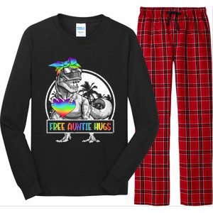 Free Auntie Hugs Auntie Saurus Dinosaur T Rex Rainbow Lgbt Funny Gift Long Sleeve Pajama Set