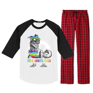 Free Auntie Hugs Auntie Saurus Dinosaur T Rex Rainbow Lgbt Funny Gift Raglan Sleeve Pajama Set