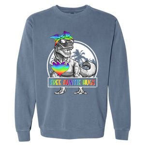 Free Auntie Hugs Auntie Saurus Dinosaur T Rex Rainbow Lgbt Funny Gift Garment-Dyed Sweatshirt