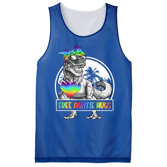 Free Auntie Hugs Auntie Saurus Dinosaur T Rex Rainbow Lgbt Funny Gift Mesh Reversible Basketball Jersey Tank