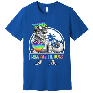 Free Auntie Hugs Auntie Saurus Dinosaur T Rex Rainbow Lgbt Funny Gift Premium T-Shirt