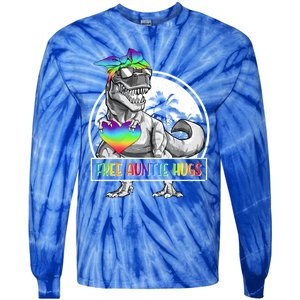 Free Auntie Hugs Auntie Saurus Dinosaur T Rex Rainbow Lgbt Funny Gift Tie-Dye Long Sleeve Shirt