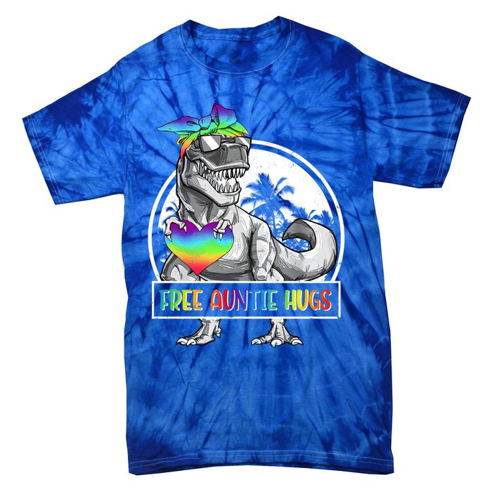 Free Auntie Hugs Auntie Saurus Dinosaur T Rex Rainbow Lgbt Funny Gift Tie-Dye T-Shirt