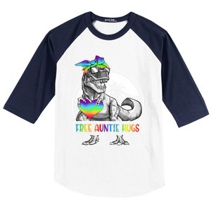 Free Auntie Hugs Auntie Saurus Dinosaur T Rex Rainbow Lgbt Funny Gift Baseball Sleeve Shirt