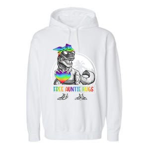 Free Auntie Hugs Auntie Saurus Dinosaur T Rex Rainbow Lgbt Funny Gift Garment-Dyed Fleece Hoodie