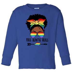 Free Auntie Hugs Messy Bun Lgbt Pride Month Black Gift Toddler Long Sleeve Shirt