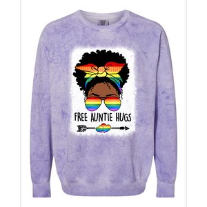 Free Auntie Hugs Messy Bun Lgbtq Pride Month Black Gift Colorblast Crewneck Sweatshirt