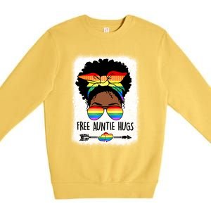 Free Auntie Hugs Messy Bun Lgbtq Pride Month Black Gift Premium Crewneck Sweatshirt