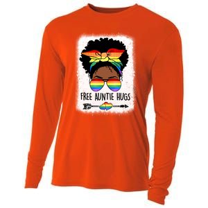 Free Auntie Hugs Messy Bun Lgbtq Pride Month Black Gift Cooling Performance Long Sleeve Crew