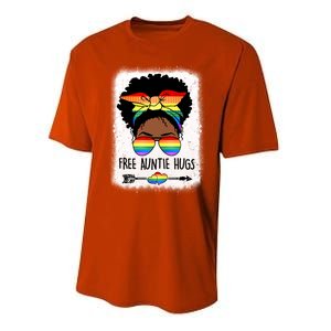 Free Auntie Hugs Messy Bun Lgbtq Pride Month Black Gift Performance Sprint T-Shirt