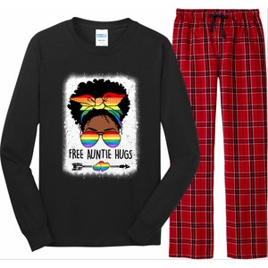 Free Auntie Hugs Messy Bun Lgbtq Pride Month Black Gift Long Sleeve Pajama Set