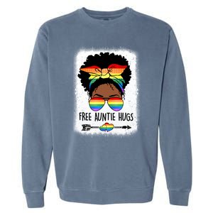 Free Auntie Hugs Messy Bun Lgbtq Pride Month Black Gift Garment-Dyed Sweatshirt