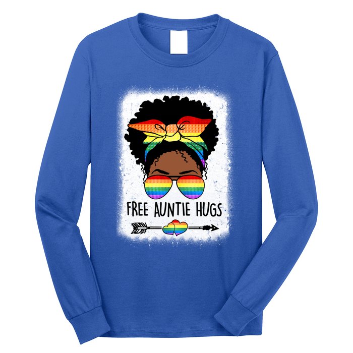 Free Auntie Hugs Messy Bun Lgbtq Pride Month Black Gift Long Sleeve Shirt