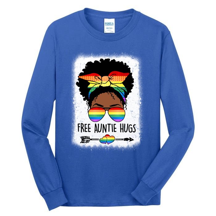 Free Auntie Hugs Messy Bun Lgbtq Pride Month Black Gift Tall Long Sleeve T-Shirt